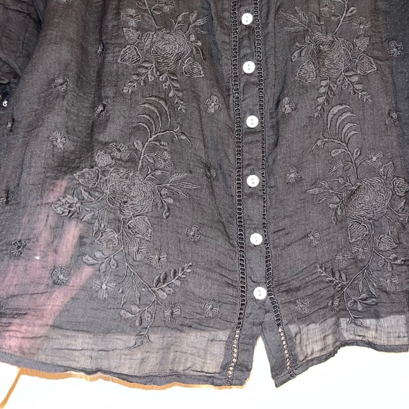 Kyla Seo Cotton Semi Sheer Embroidered Button Down Blouse - Picture 5 of 9